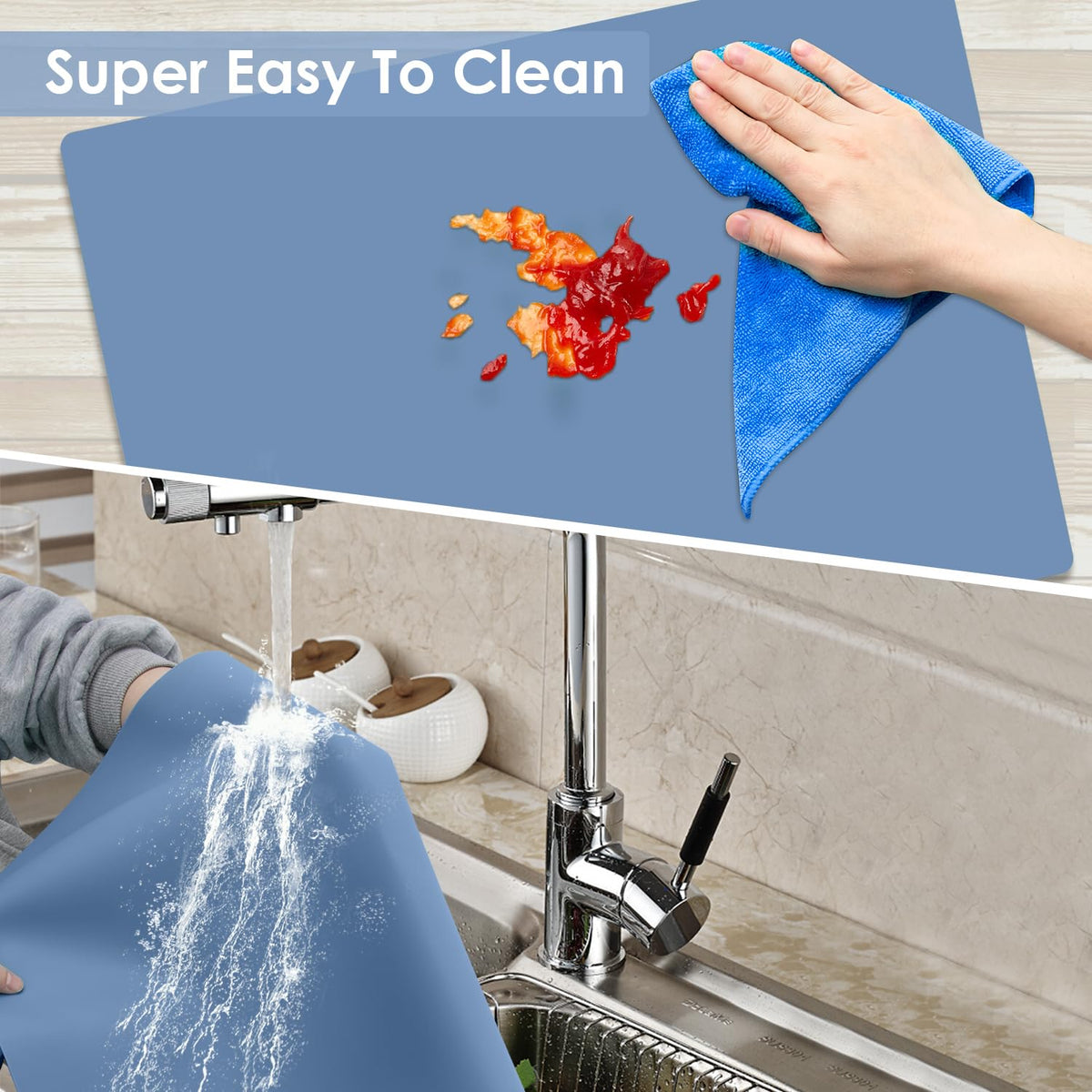Extra Large Silicone Craft Mat for Kids, Large Silicone Sheet for Crafts, Kitchen Non-Stick Baking Mat Blue Gray, Heat Resistant Countertop Mat, Waterproof Placemat, Multipurpose Mat 23.6''x15.75''