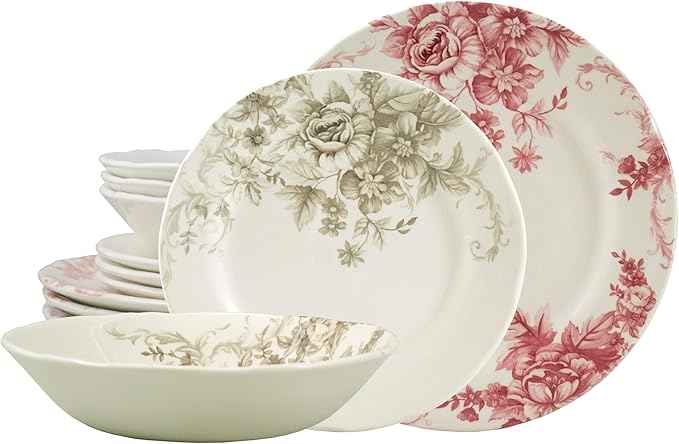 Tudor Royal Collection 12-Piece Premium Quality Porcelain Dinnerware Set, Service for 4 - GORGEOUS PINK See More Designs Inside!