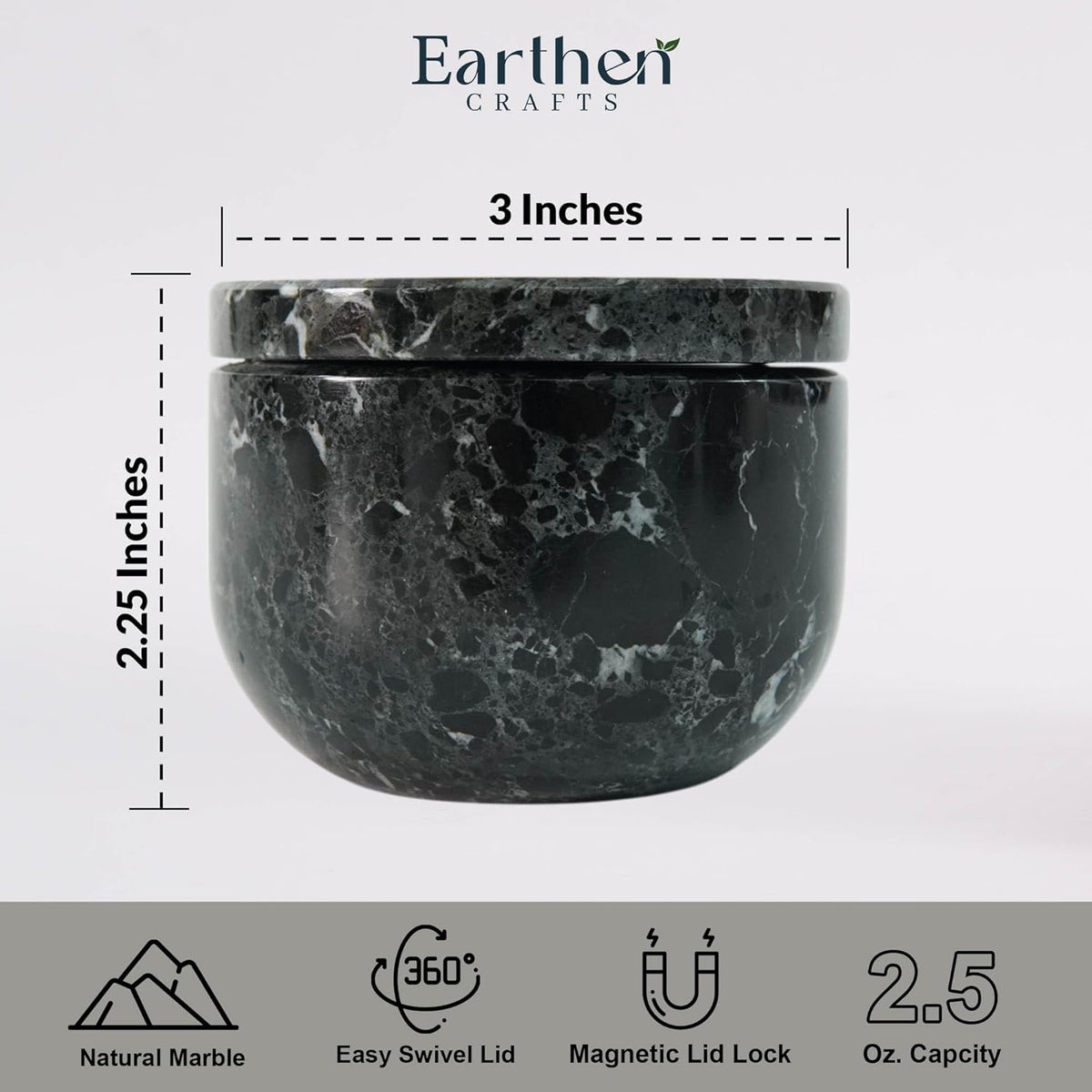 Marble Salt Cellar 3 Inch Black Salt Box With Swivel Lid, Spice Jar for Kitchen Counter with Magnetic Closure, Salt and Pepper Storage Container