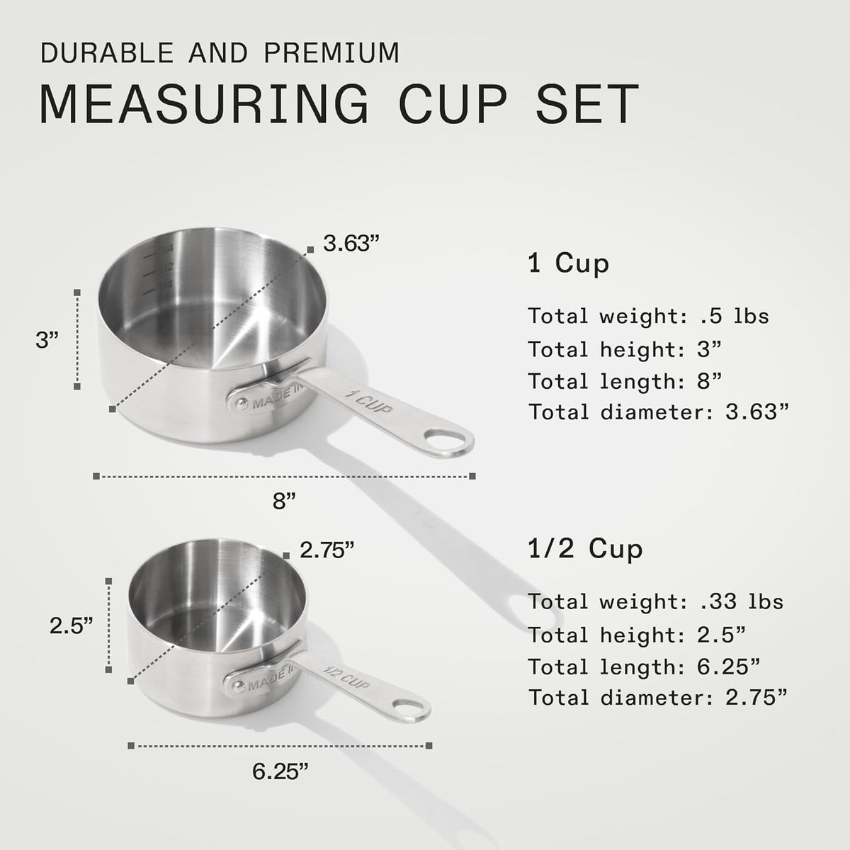 Made In Cookware - Measuring Cup Set - Stainless Steel - Stackable - Dishwasher Safe