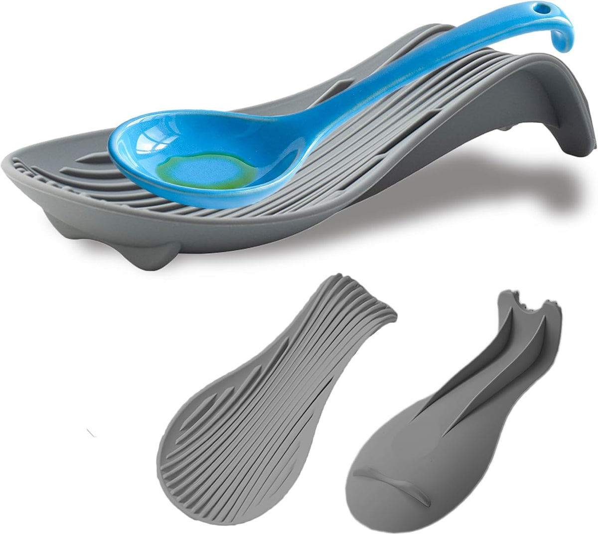 Silicone "Deck Chair" Large Heat-resistant Spoon Rest for Stove Top/Countertop, Reusable Kitchen Cooking Utensil Holder for Spatulas, Ladles, etc., Dishwasher Safe, 9.1*4.2*1.6in (Dark Gray)