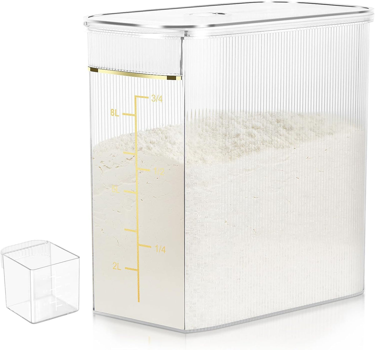 Rice Storage Container 15-20 Lbs, Tall & Narrow Food Storage Container with Measuring Scoop for Dry Goods Rice Flour Pet Food Bath Salt Storage, Clear Plastic Bin with Lid for Pantry Storage