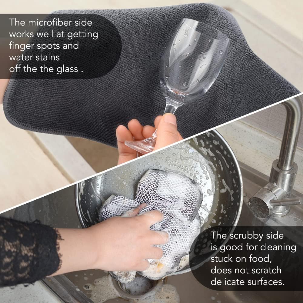KinHwa Kitchen Washcloths for Dishes Absorbent Microfiber Dish Cloths Quick Dry Dish Rags with Poly Scour Scrub Side Ideal for Kitchen Cleaning (Gray, 12inchx12inch 18 Pack)