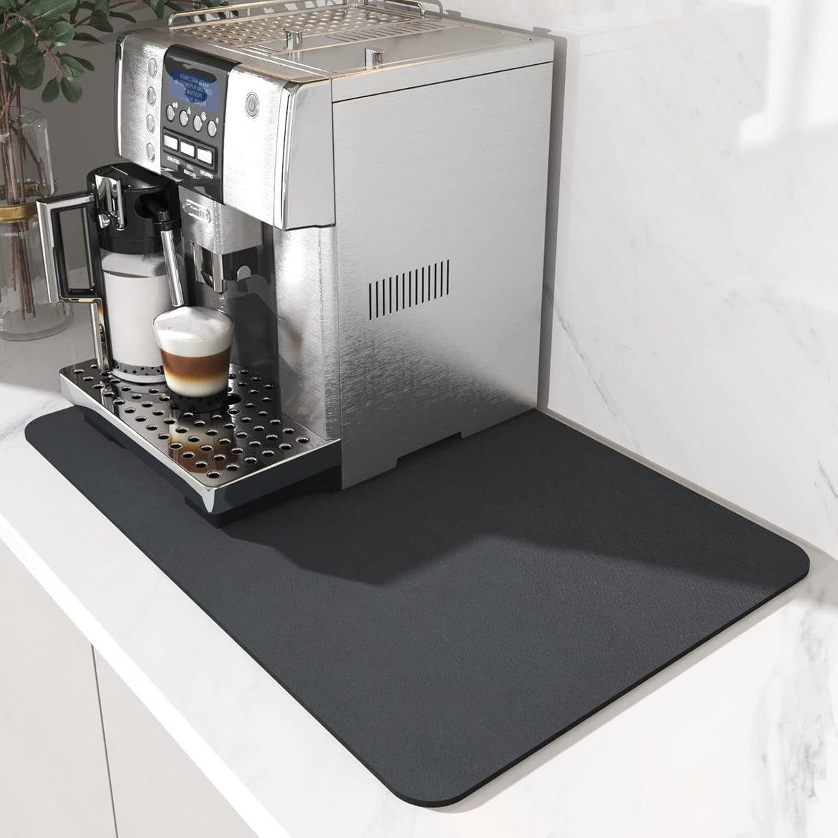 AMOAMI Dish Drying Mat for Kitchen Counter-Coffee Mat Bar Accessories, Hide Stain, Rubber Backed, Absorbent, Fit Under Coffee Maker, Espresso Machine, Pot, Dish Rack, 12"x19", Dark Grey