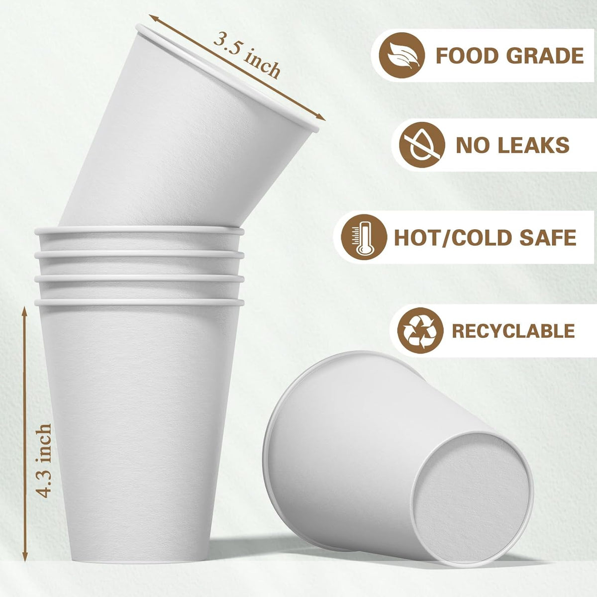 Disposable Coffee Cups 12 oz (500 Count), Paper Cups 12 oz bulk, Ideal for Hot Drinks, Coffee(white)