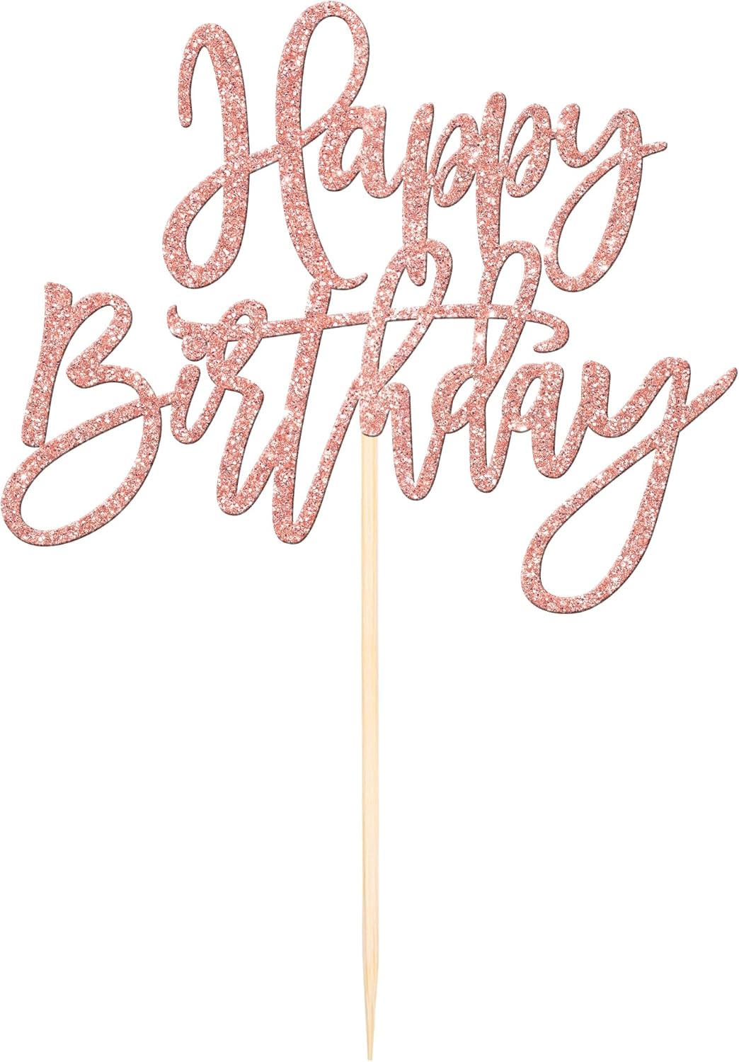 ZHUOWEISM 1 PCS Happy Birthday Cake Topper Glitter Happy Birthday Cake Pick for Celebrating Happy Birthday Anniversary Theme Party Cake Decorations Supplies Rose Gold