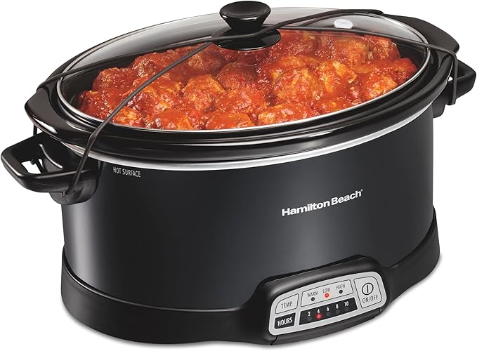Hamilton Beach Portable 7 Quart Programmable Slow Cooker with Three Temperature Settings, Lid Latch Strap for Easy Travel, Dishwasher Safe Crock, Black (33474G)
