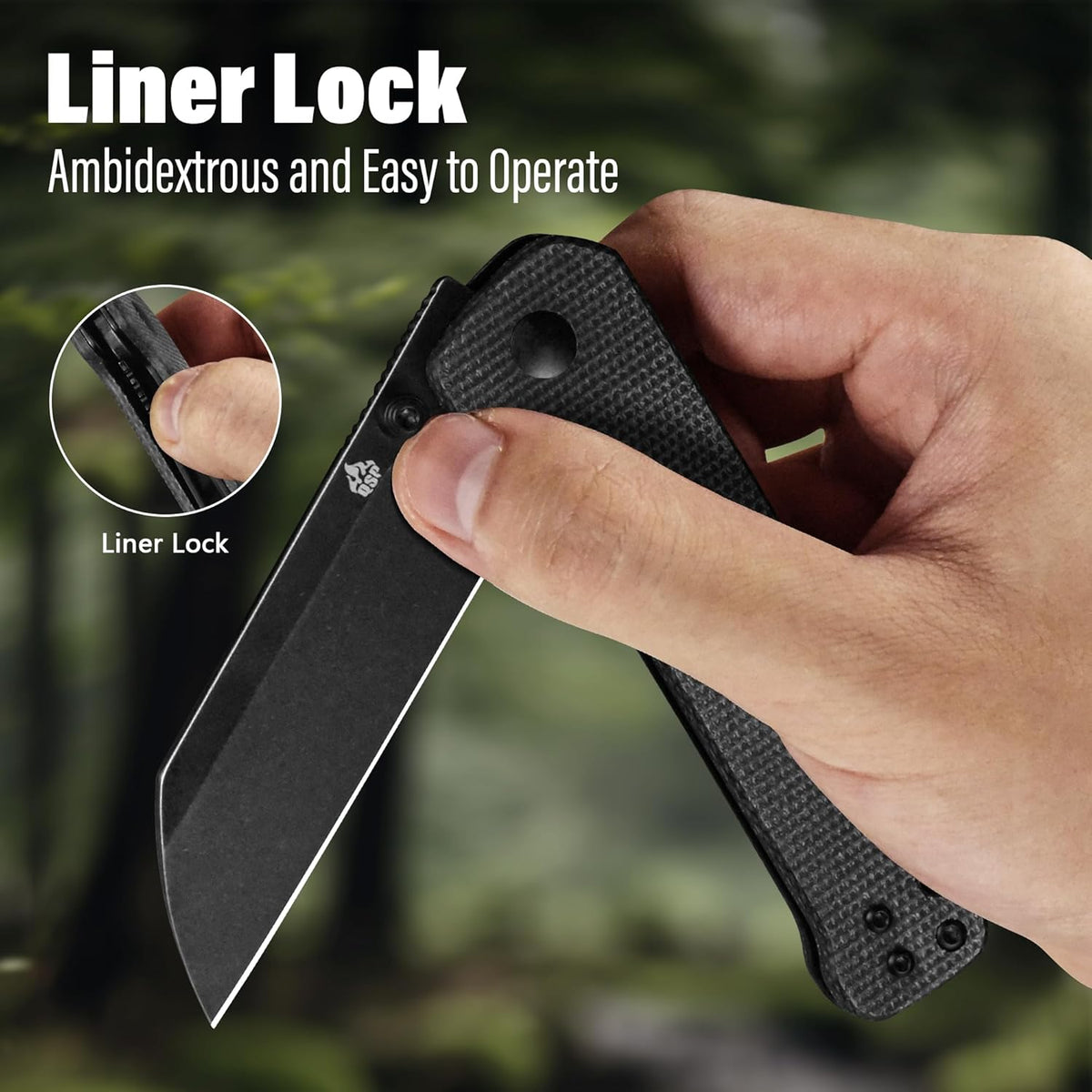 QSP Penguin V2 Folding Pocket Knife, 3.06" D2 Black Stonewash Blade EDC Knife, Dark Brown Micarta Handle, Liner Lock, Ceramic Ball Bearings, Reversible SS Deep Carry Clip