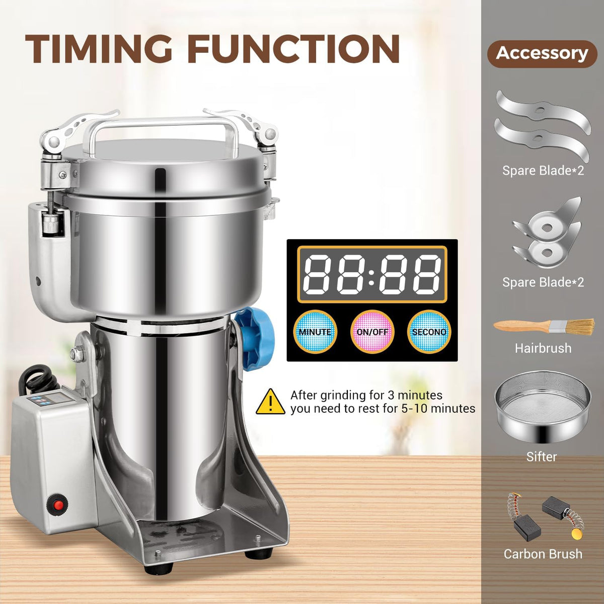 Electric Grain Grinder Mill, 1000g High-Speed Spice & Herb Grinder, Commercial Powder Machine for Dry Cereals, Grain, Coffee, Corn, Beans – CE Approved