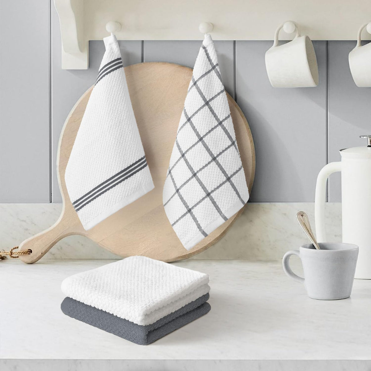 Artoid Mode Ring Spun Cotton Grey Dishcloth Kitchen Towels, 12x12 Inch Ultra Soft Absorbent Quick Drying Household Cleaning Kitchen Rags Set of 4