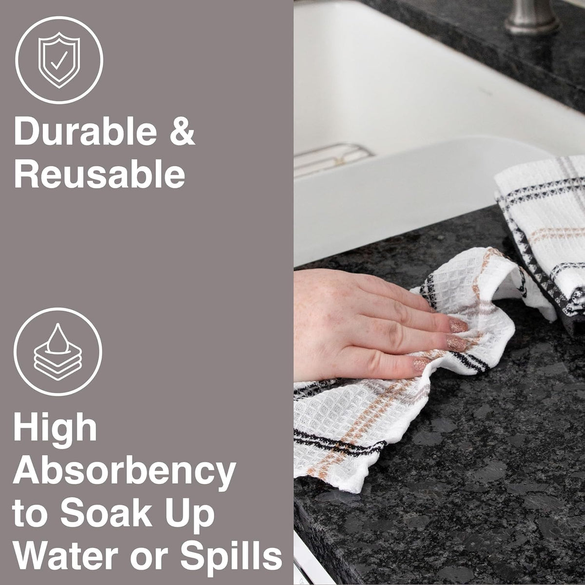 T-FAL Premium Waffle Dish Cloths: Highly Absorbent, Super Soft Long Lasting - 100% Cotton, 12"x13" Flat Waffle Dish Towel for Cleaning & Drying Dishes, (4-Pack), Neutral