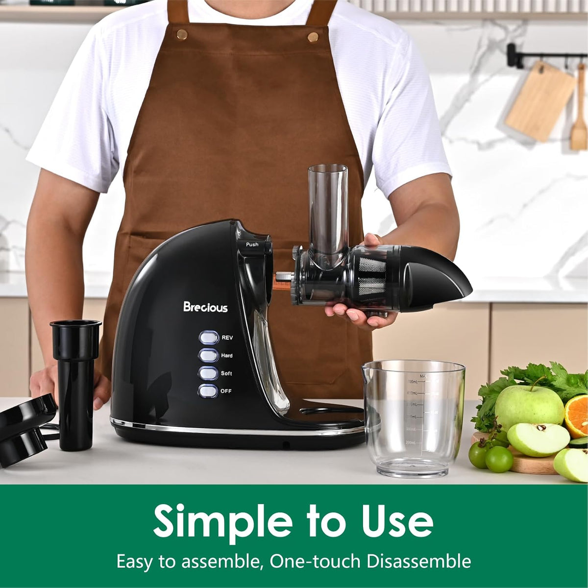 Slow Masticating Juicer,Brecious Cold Press Juicers with 2 Speed Modes & Quiet Motor,Juicers Machines Vegetable and Fruit with Reverse Function,Celery Juicer,BPA-Free,Easy to Clean (Black)