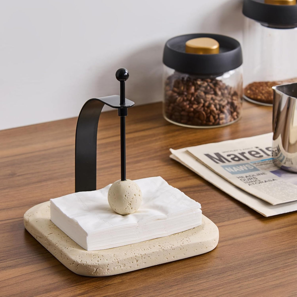 Natural Travertine Napkin Holder - Decorative Square Paper Napkin & Towel Holder for Kitchen, Restaurant, Bathroom - Durable Resin Table Organizer - Stylish Home Gift (Beige)