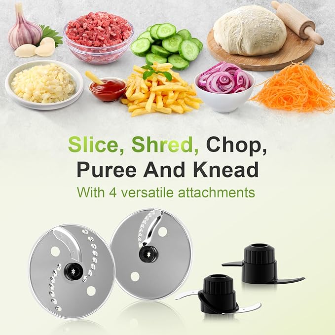 Facelle Electric Food Processor 10 Cup Large Bowl with 6.8oz Grinder, 600W Vegetable Chopper for Mincing, Dicing, Shredding, Puree & Kneading Dough, Great for Cheese Grater, Hummus, Meat and Salsa
