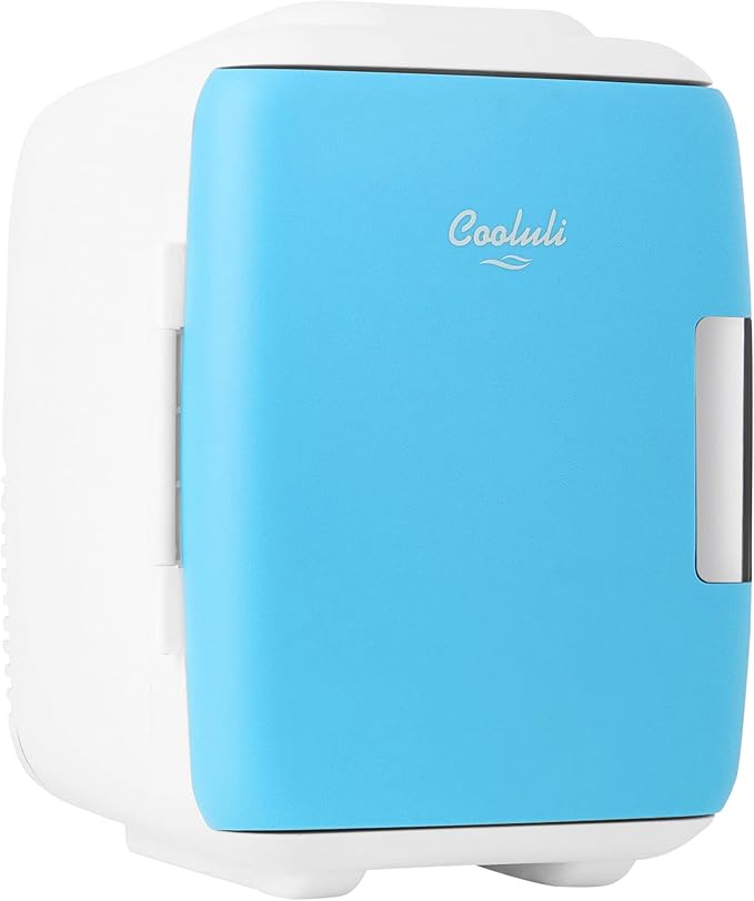 Cooluli Mini Fridge for Bedroom - Car, Office Desk & Dorm Room - Portable 4L/6 Can Electric Plug In Cooler & Warmer for Food, Drinks, Skincare Beauty & Makeup - 12v AC/DC & Exclusive USB Option, Blue