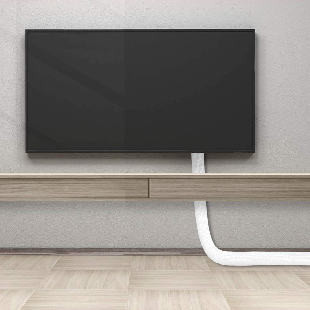 6.6ft - 1 inch White Cable Sleeve, Cable Organizer for Desk PC TV Computer, Wire Protector Cable Wrap Cover, Cord Management for Home Office