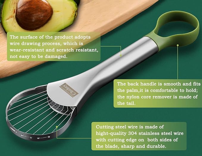 Avocado Slicer,Avocado Pit Remover Cutter/Peeler,Well Made Stainless Steel Avocado Slicer and Pitter Tool,Really Cutting Thin Slices,The Best Holiday Gifts