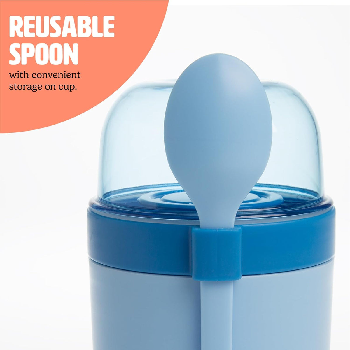 Tasty Travel Snack Cups with Spoons, On-The-Go Snacking, Divided Compartments, Great for Nuts, Cereal, Granola, Yogurt and More, Made Without BPA, 2-Pack, Blue
