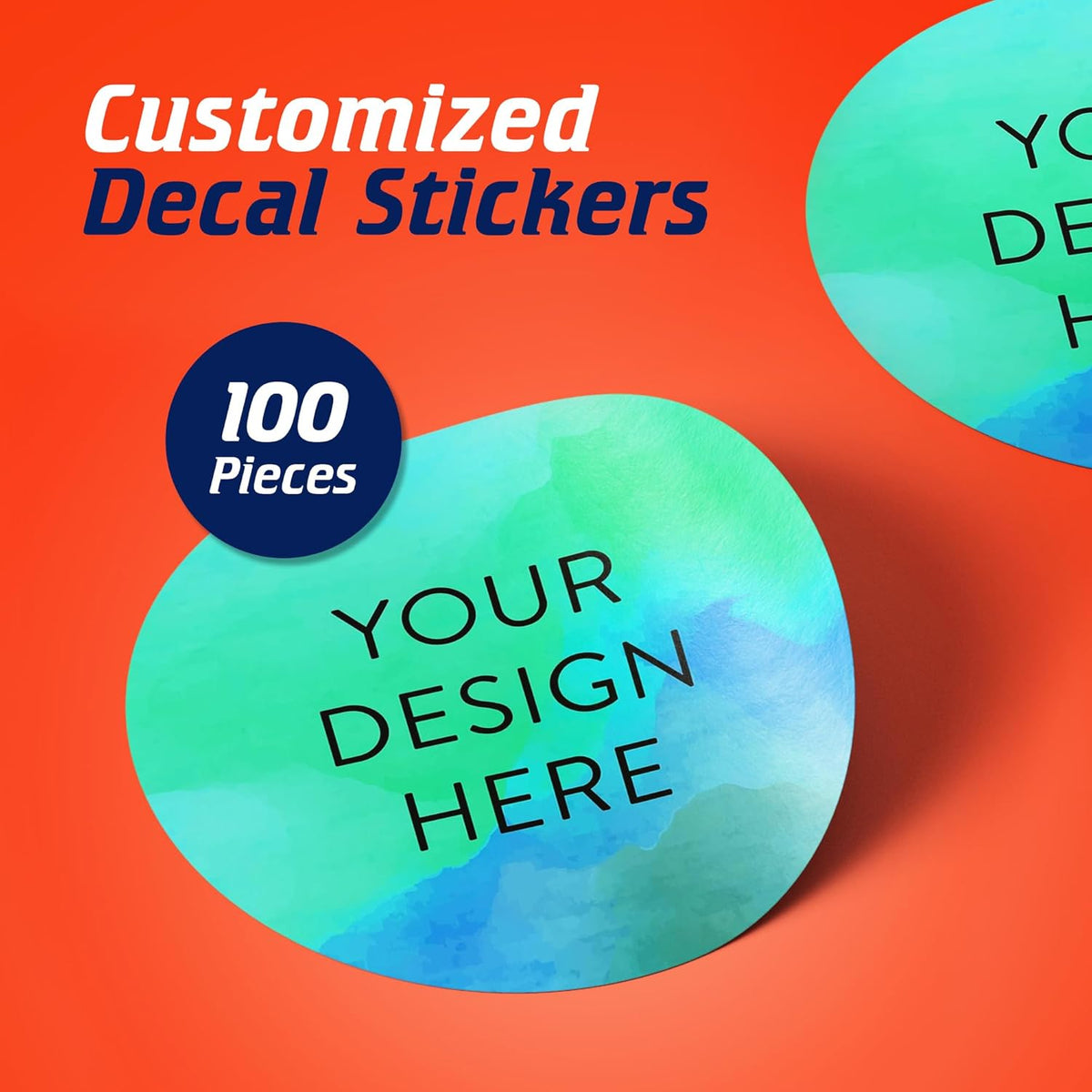 100 Custom Vinyl Stickers - Upload Your own Image, Text, Design, Logo - Personalized Logo Labels for Handmade, Packaging, Bottle, Jars, Candle, Brand Stickers (Blue Green, 6x6)