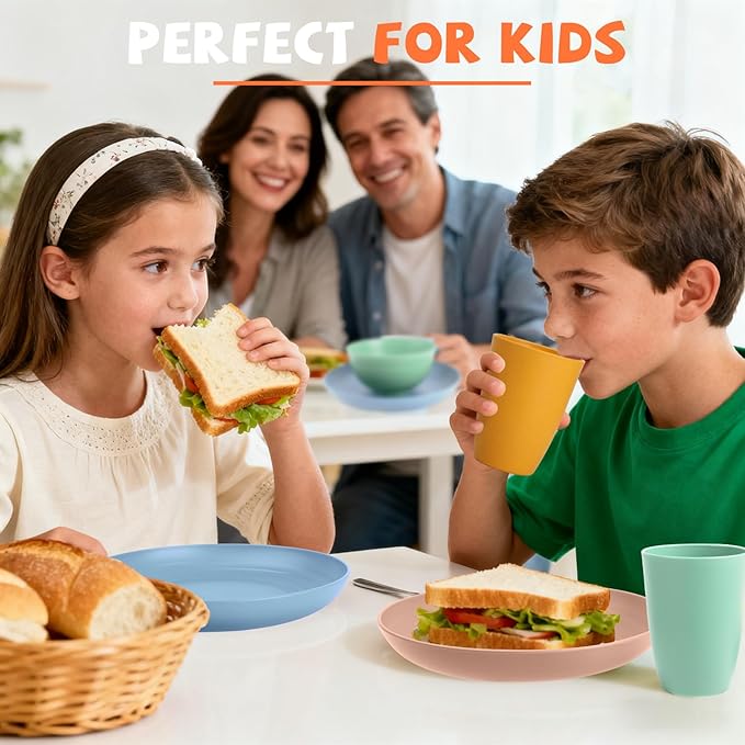 Wheat Straw Dinnerware Sets 20 PCS Service for 4, Unbreakable Kitchen Plates and Bowls Sets, Microwave Dishwasher Safe Dish Set, Outdoor Camping, RV, Apartment Essentials - Colorful