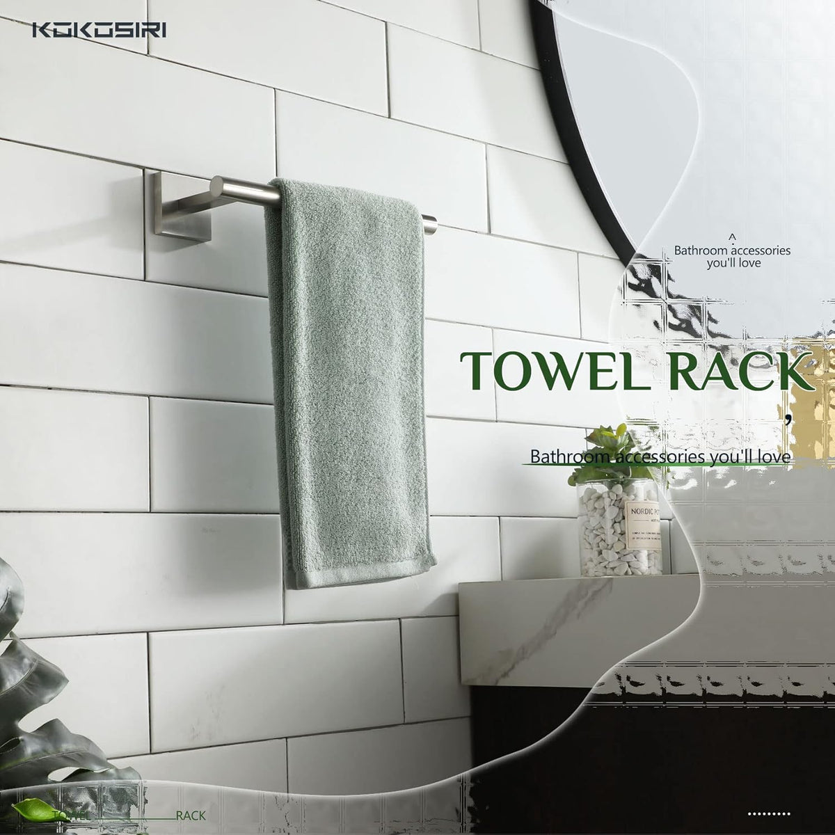KOKOSIRI Bathroom Hand Towel Holder Brushed Nickel Bathroom Hardware, Suitable for Wall Mounted Towel Bar Screw in Stainless Steel, B3008BR