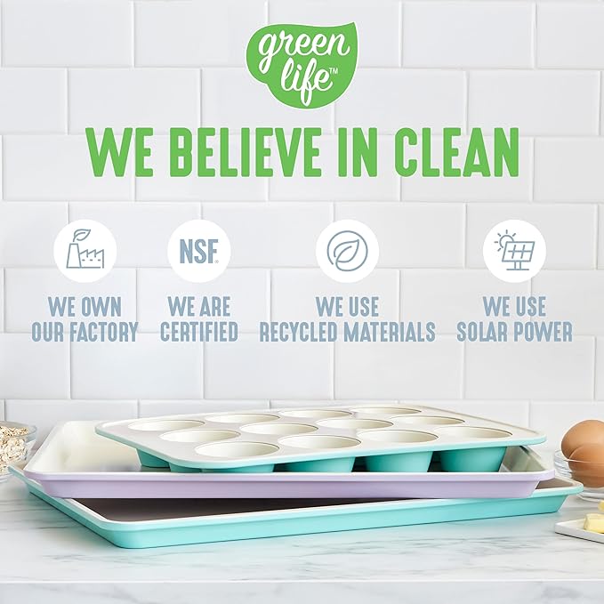 GreenLife Bakeware 18” x 13” Half Cookie Sheet Baking Pan, Non-Toxic PFAS-Free Healthy Ceramic Nonstick, Oven Safe to 450°F, Easy Release, Even Heating, Easy Clean, Blue Haze