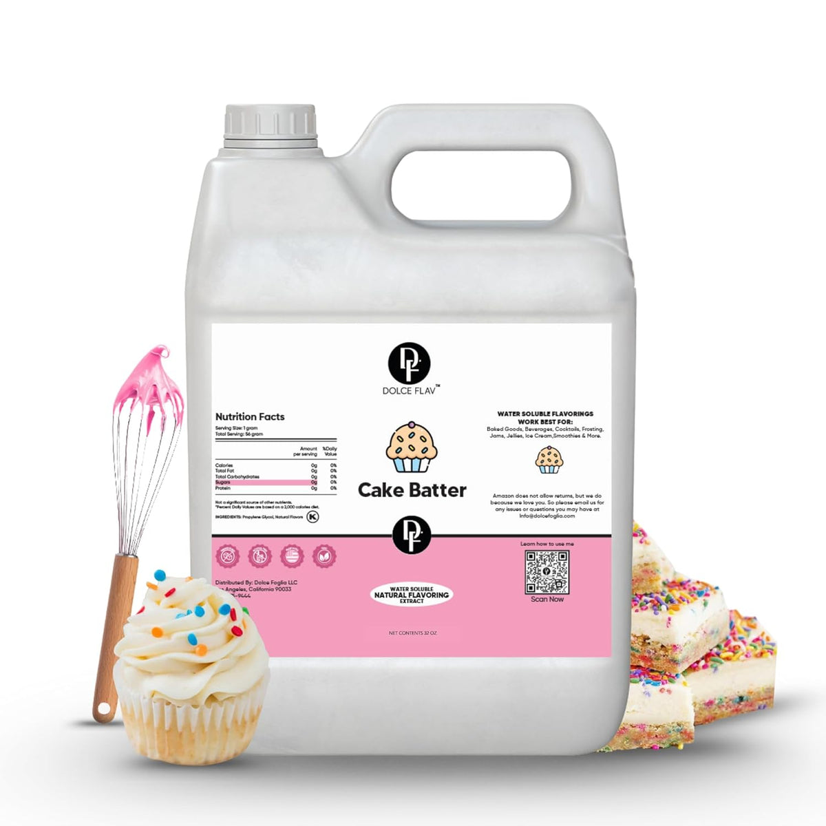 Dolce Flav Cake Batter Flavoring – 32 oz. – Premium Water-Based Extract for Ice Cream, Desserts, Boba, Beverages & Baked Goods | Perfect for Bakeries, Cafés & Restaurants