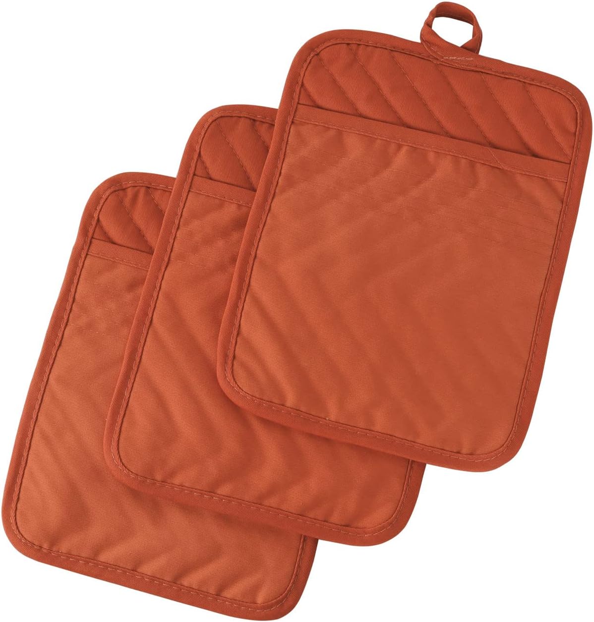 Anyi Pot Holders and Oven Mitts 7" X 9" Heat Resistant Cotton Pocket Pot Holder Set Feature of Non Slip Kitchen Hot Pad Oven Mitts, 3-Pack (Orange)