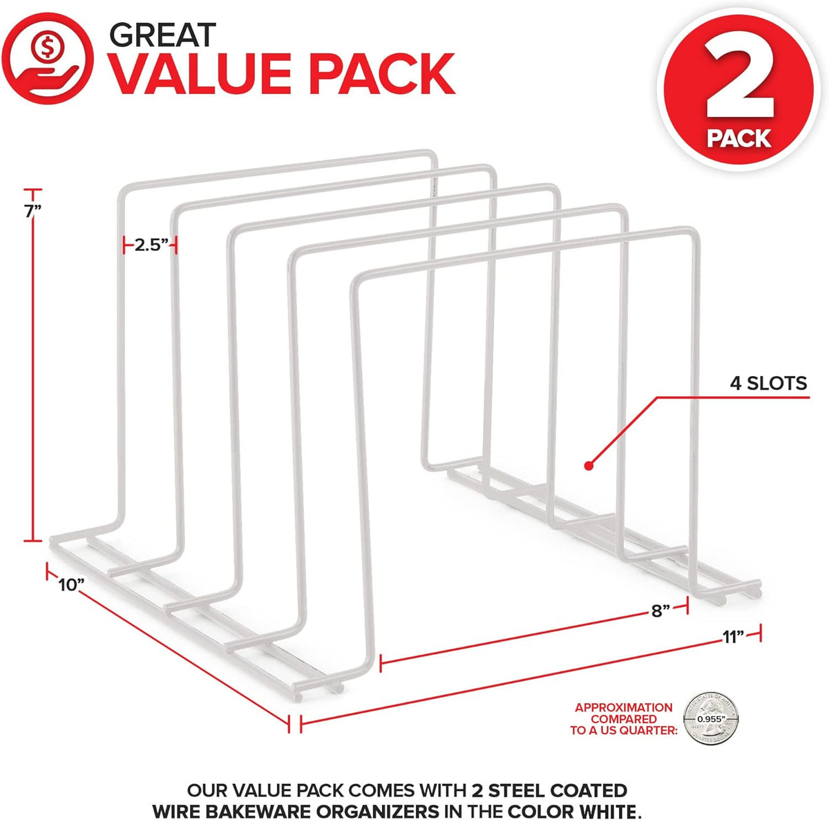 Stock Your Home White (2 Pack) Steel Baking Pan Organizer Rack for Cabinet or Counter, Holder for Kitchen Cutting Boards, Pot Lids, or Cookie Sheets - Rust Proof Wire, Drying Storage