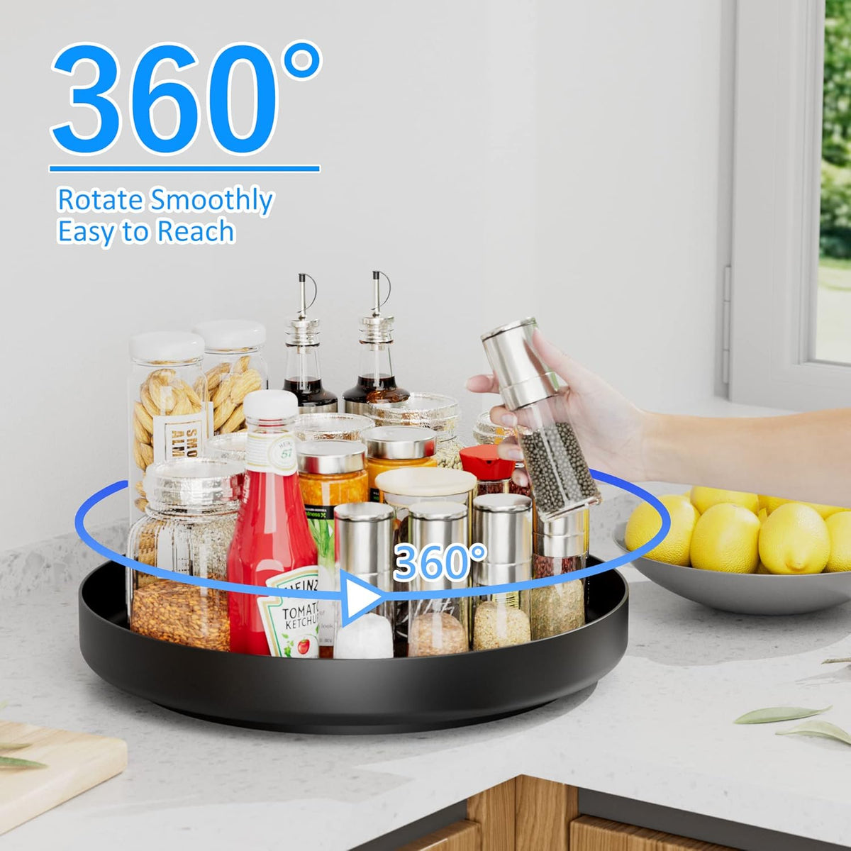 Ovicar Lazy Susan Turntable Organizer - 13 inch Rotating Spice Rack Metal Lazy Susan for Cabinet Pantry Kitchen Countertop Bathroom Refrigerator Table Storage, Black