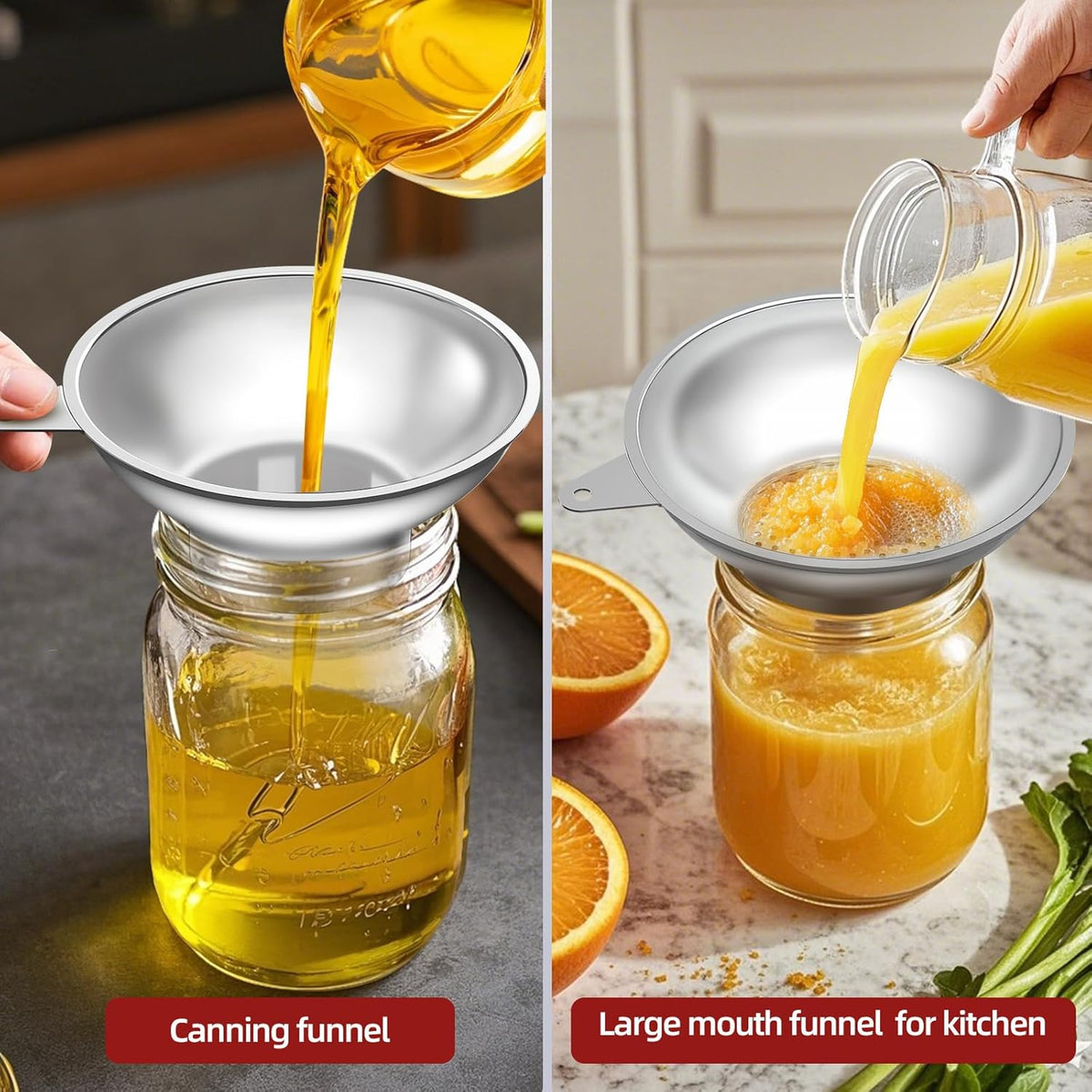 Canning Funnel with Strainer - Wide Mouth Stainless Steel Kitchen Funnel for Mason Jars, Transferring Liquids, Dry Ingredients, Canning & Preserves