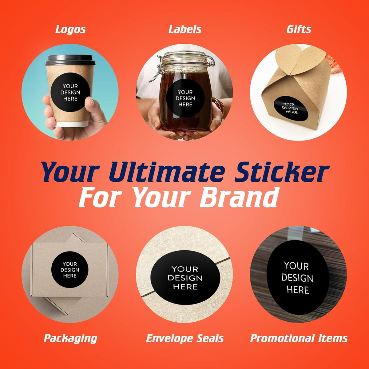 5-1000 Custom Vinyl Stickers - Upload Your own Image, Text, Design, Logo - Personalized Logo Labels for Handmade, Packaging, Bottle, Jars, Candle, Brand Stickers (Black, 4x4)