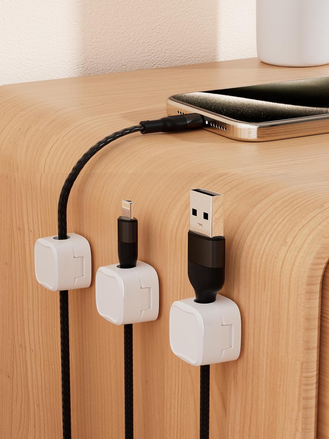 Magnetic Cable Clips, Adjustable Cord Holder Management, Adhesive Wire Keeper Organizer for Home Office Desk Phone PC Car Wall Desktop Nightstand Appliance (9-Pack White)