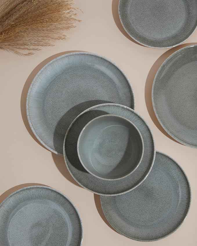 16 Piece Double Bowl Dinnerware Sets, Stain Resistant Dish Set with Pasta Bowls, Easy Cleaning Dishes, Multi-Functional Plate and Bowl, Stack Compactly Plate Set, Service for 4
