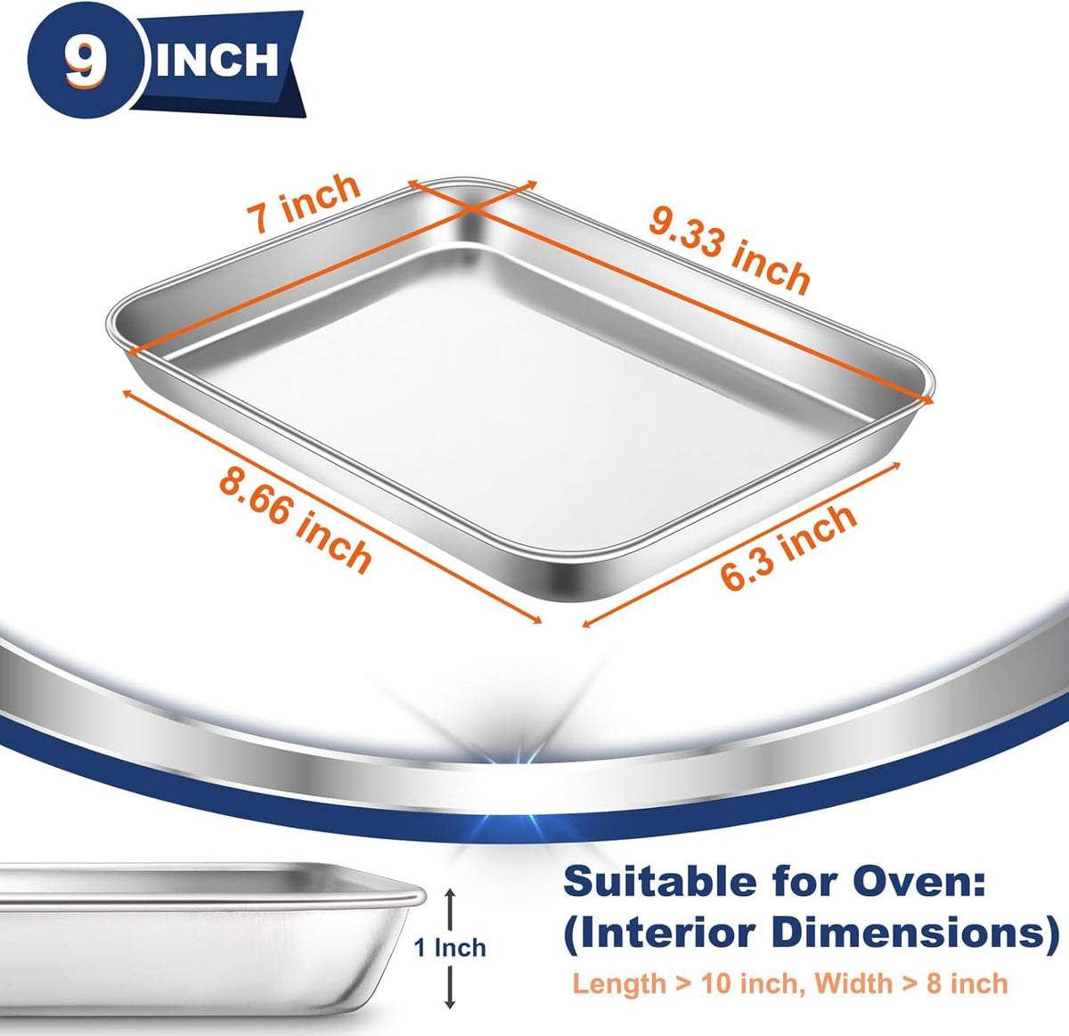 P&P CHEF 9 Inch Baking Cookie Sheet, Oven Pan Tray Stainless Steel Sheet Pan for Kitchen, Oven Bakeware for Multi Uses, Shiny Look & Dishwasher Safe, Healthy & Heavy Duty, 2Pcs