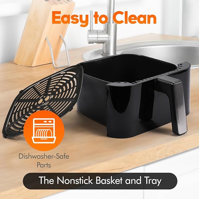 6.2 Qt 1500W Large-Capacity Air Fryer with Non-Stick Basket, 8-in-1 Multi-Function Air Fryer with Preset, Cooker for Healthy and Low-Oil Meals, Convenient Operation