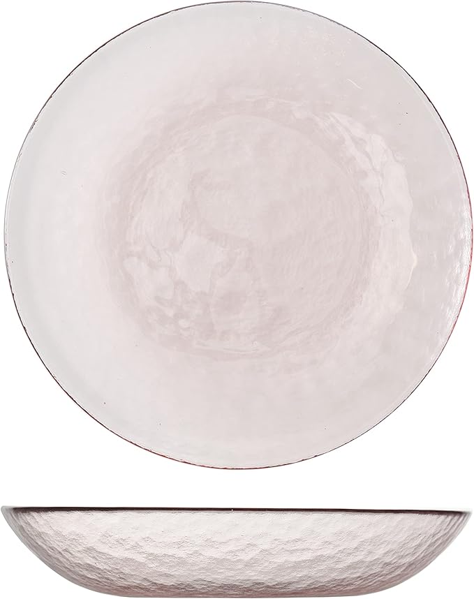 FORTESSA Los Cabos Tableware, 16-Piece Glass Dinnerware Set with 4 Dinner Plates, 4 Salad Plates, 4 Coupe Bowls and 4 Cereal Bowls, Dishwasher-Safe Glass Plate Set, Pink
