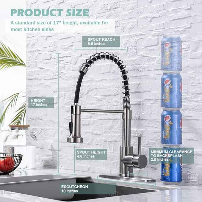 Kitchen Sink Faucets, Kitchen faucets with Pull Down Sprayer WEWE sus304 Stainless Steel Brushed Nickel Single Handle Single Hole Faucet for Farmhouse rv Utility bar Laundry Sinks