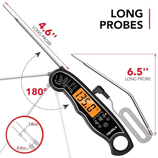 TEMOLA Meat Thermometer, Instant Read Food Thermometer for Cooking, Digital Food Thermometer with LCD Backlight for Candy Fry Grill BBQ Liquids, Kitchen Oven Safe Dual Probe 2 in 1 Thermometer