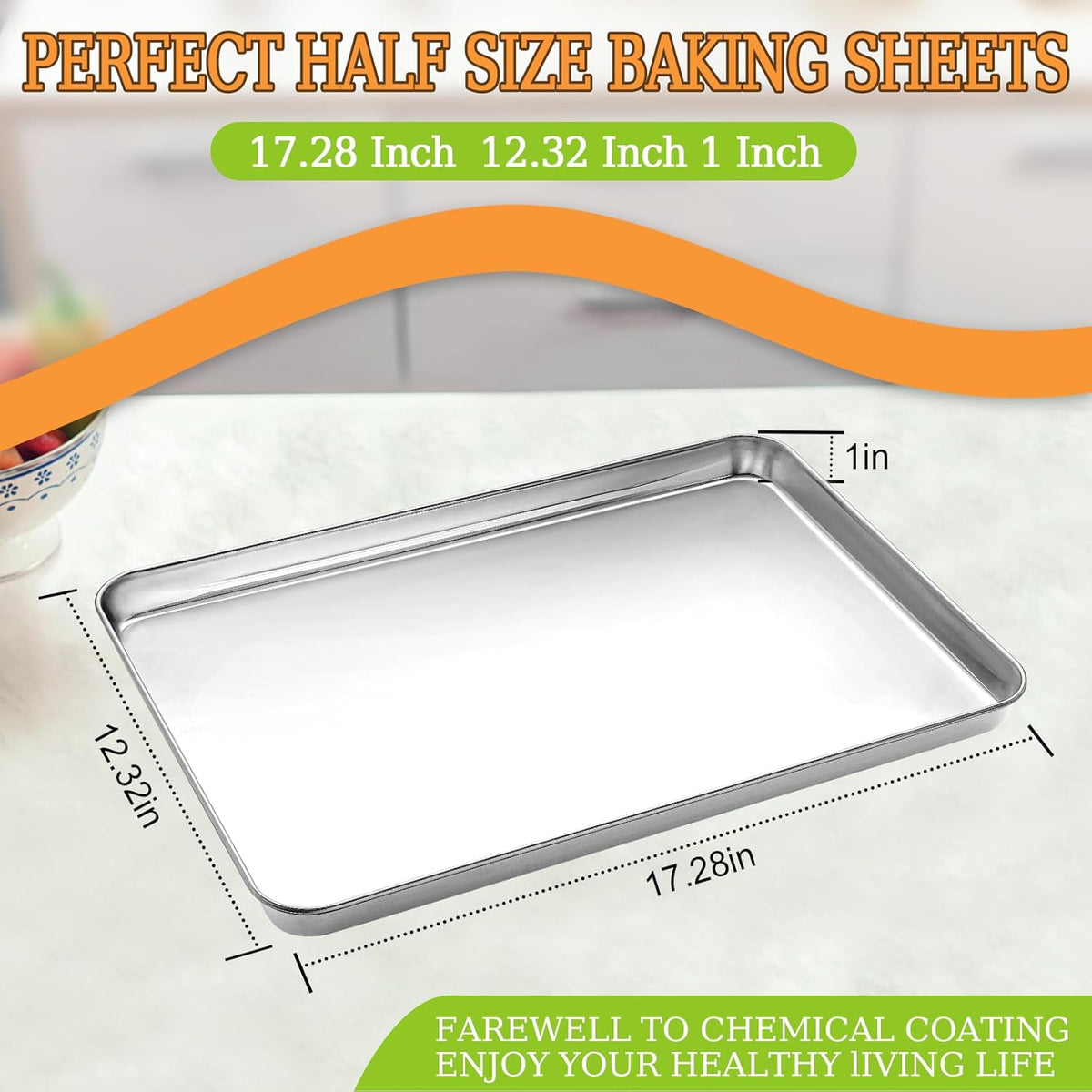 Half Sheet Pan of 2, CEKEE Stainless Steel Baking Sheet Pan Tray Cookie Sheet, Size 18 x 13 x 1 inch, Healthy & Non Toxic, Rust Free & Mirror Finish, Easy Clean & Dishwasher Safe