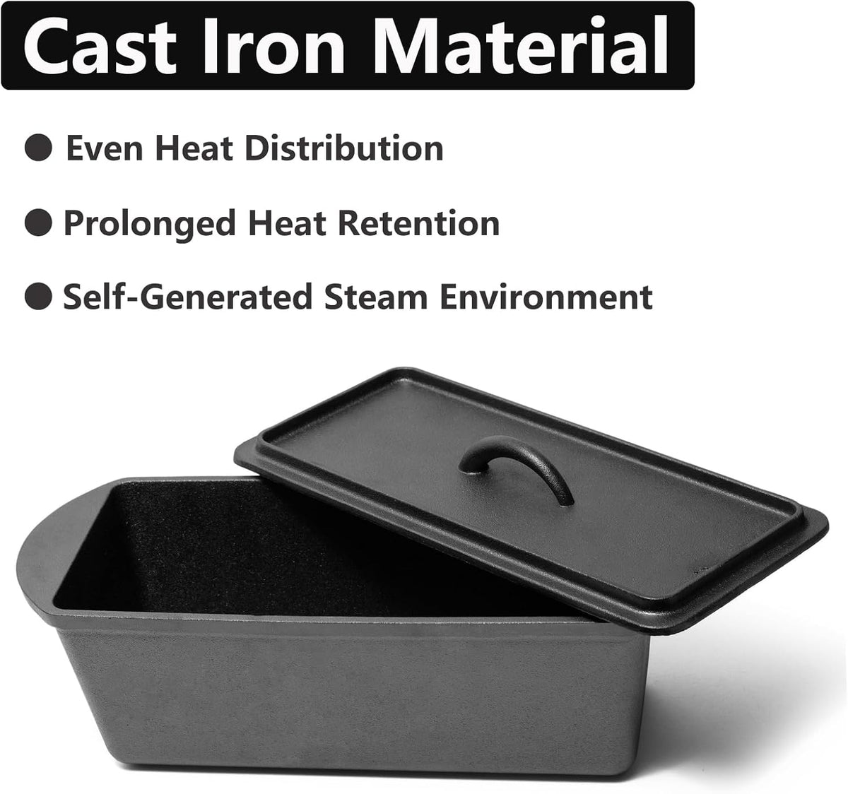 Cast Iron Bread Loaf Pan with Lid - 11x5 Inch Heavy Duty Dutch Oven for Sourdough Baking & Artisan Bread Pre-Seasoned Sandwich, 3 Quart Nonstick Loaf Pan for Home Kitchen Restaurant