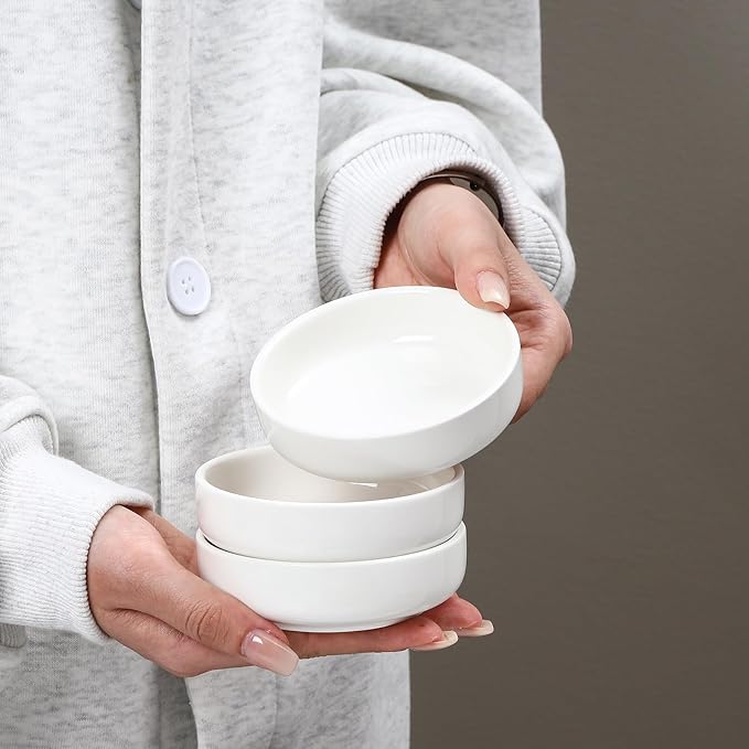 Selamica Soy Sauce Dish, 2.5 oz Ceramic Dipping Bowls Set of 6, 3.3 Inch Pinch Bowls, Mini Bowls for Side Dish, Condiment, Ketchup, Sushi, BBQ, White