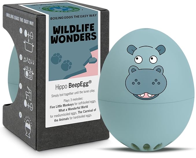 Hippo PiepEi - Singing Egg Timer for Cooking with - Egg Cooker for 3 Hardness Levels - Cute Hippo Gift - Funny Cooking Egg - Music Egg Timer - Brainstream, 5,1 x 4,5 cm