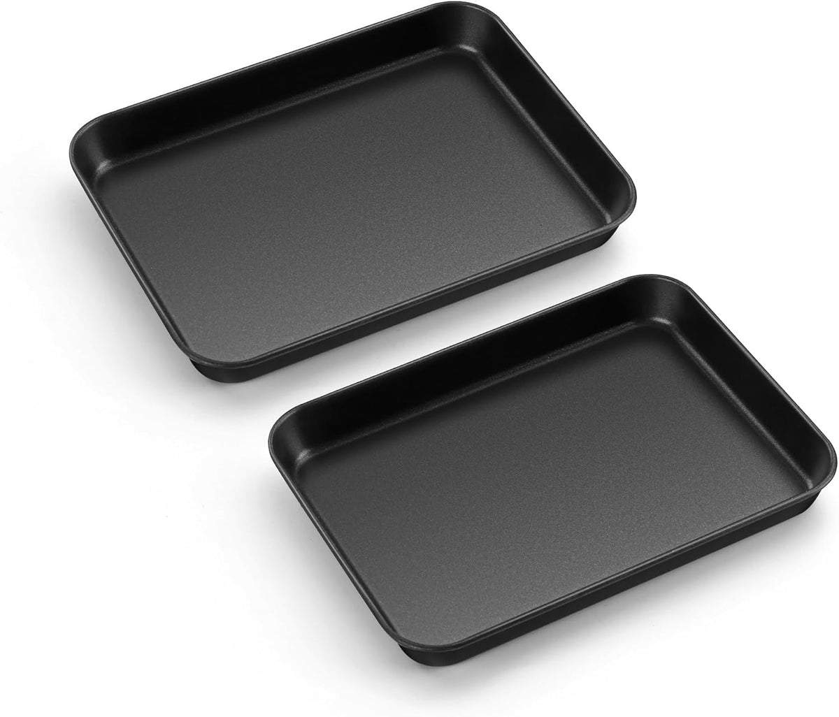 E-far Baking Sheet Set of 2, 9" x 7" x 1" Small Cookie Sheet Pan for Baking, Nonstick Carbon Steel Baking Trays for Toaster Oven, Heat-Resistant & Easy Clean, Black