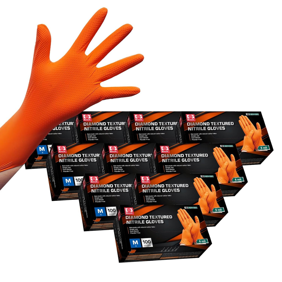 Jointown Basic Heavy Duty Nitrile Gloves, Mechanic Gloves 8 Mil Nitrile Disposable, with Raised Diamond Texture, Case of 1000, Orange, Medium
