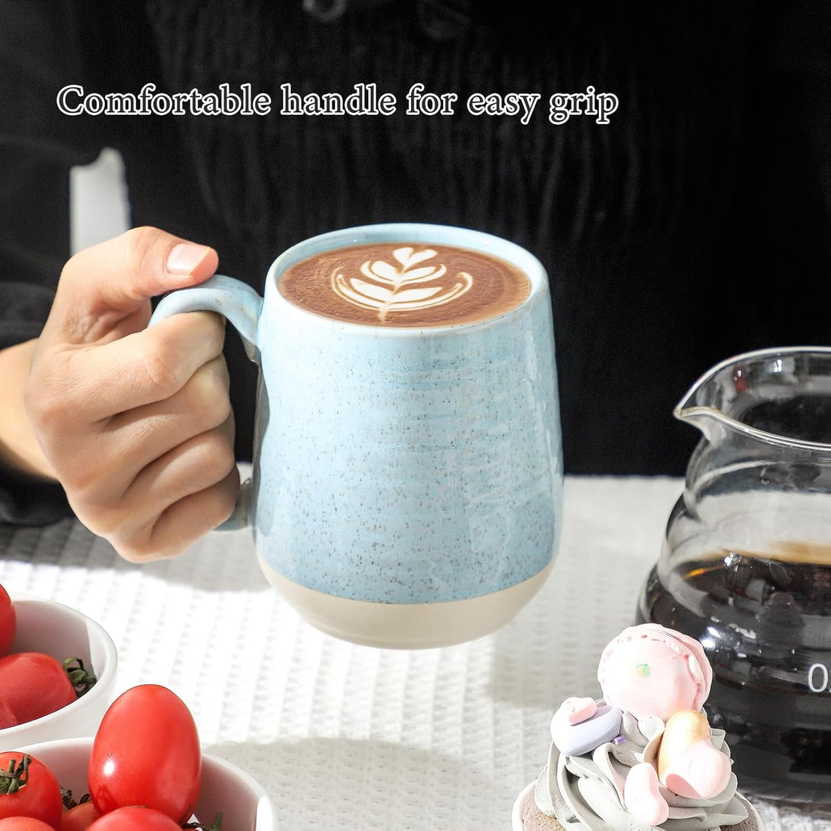 Hasense Ceramic Coffee Mugs Set of 4, 15 Oz Coffee Cup with Handle for Women and Men, Modern Large Latte Mugs for Cappuccino, Tea, Cocoa, Microwave Dishwasher Safe, Mother's Day Gifts, Light Blue