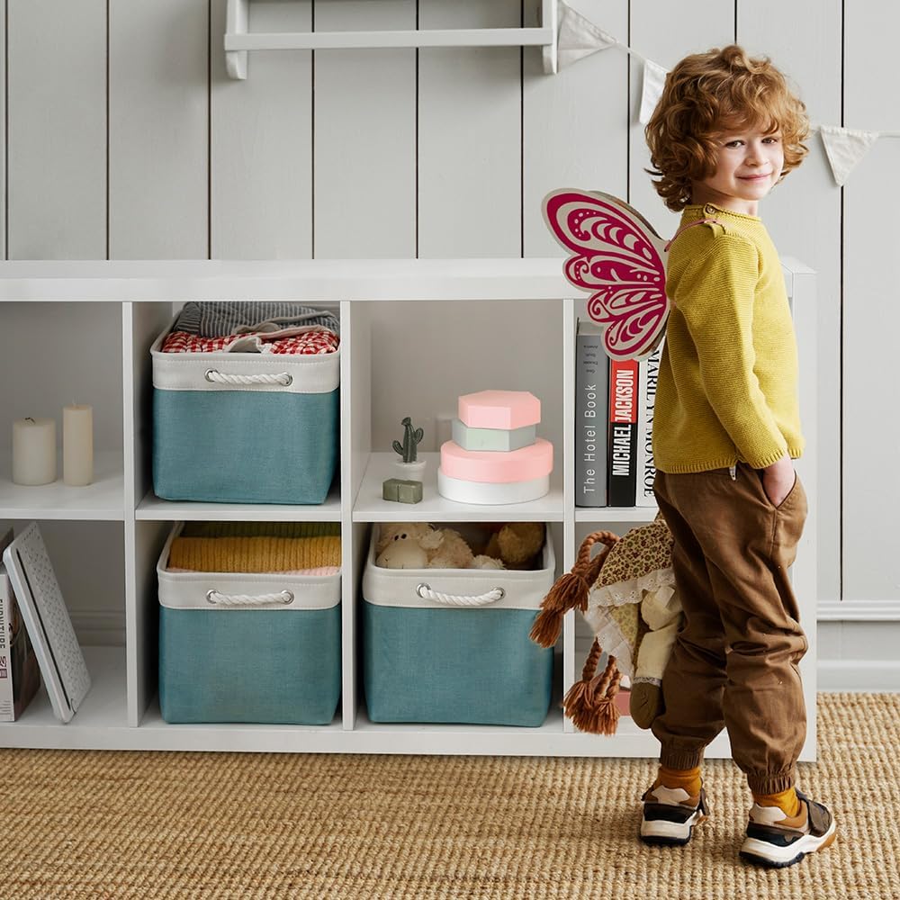 TcaFmac Organization and Storage Basket for Organizing - 16x12x12 inch Large 2 Pack Fabric Storage Cubes, Collapsible Storage Bins for Shelves Box Closet Cloth Home Toy Books Kids (White & Green)