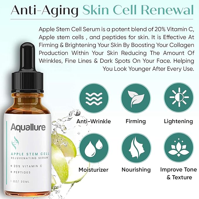 Complexion MD Exfoliating Face Scrub (1.69 oz) - Aquallure Apple Stem Cell Rejuvenating Serum (1 oz) - Anti Aging - Pore Refining Microdermabrasion - Green Tea, Peptides & Hyaluronic Acid (2 items)
