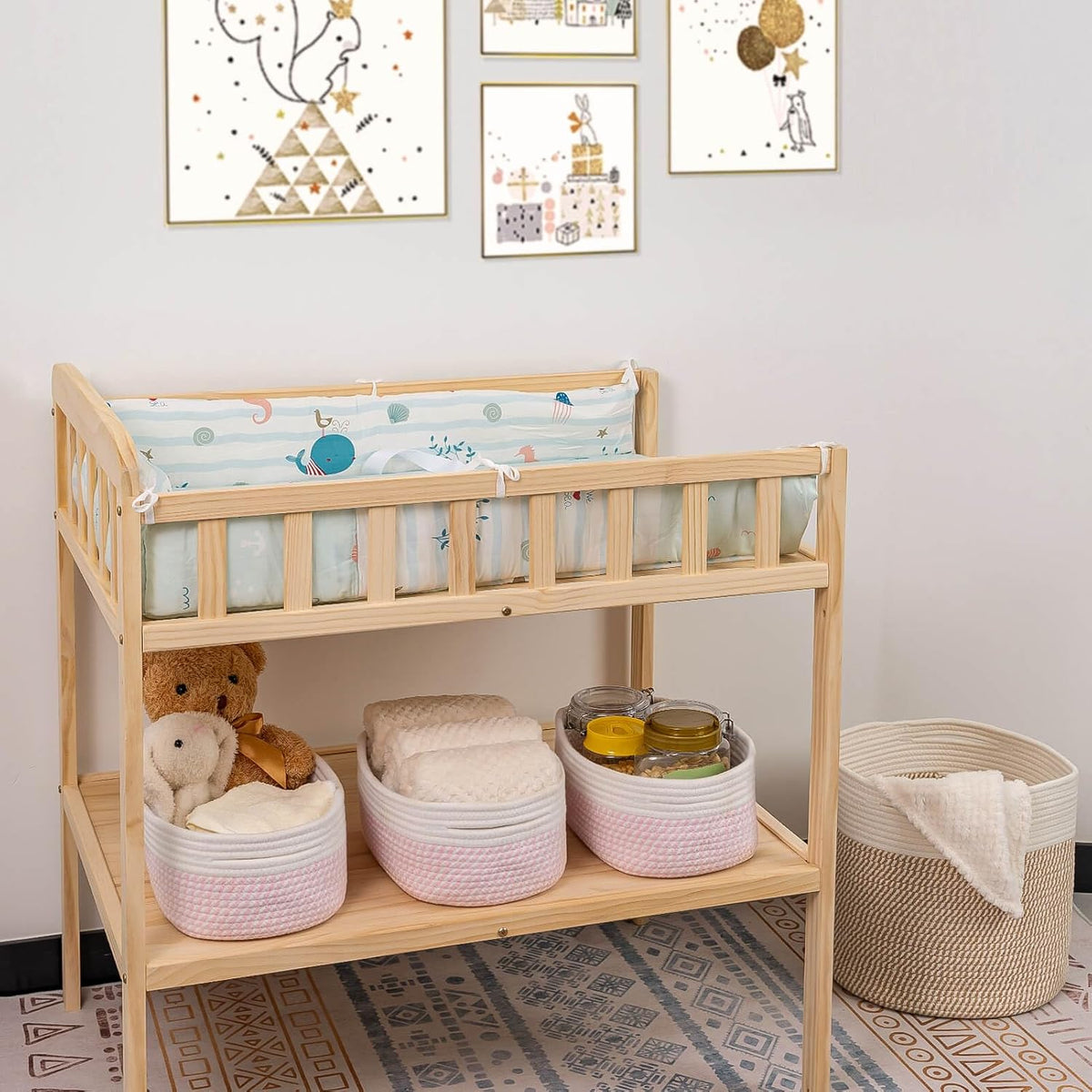 CubesLand Rectangle Organization/Storage Basket, Natural Cotton Rope Woven Baskets for Organizing, Small Basket for Kids, Baby Nursery, Cat Dog Toy Baskets, Organizer Bins for Shelves 3 Packs