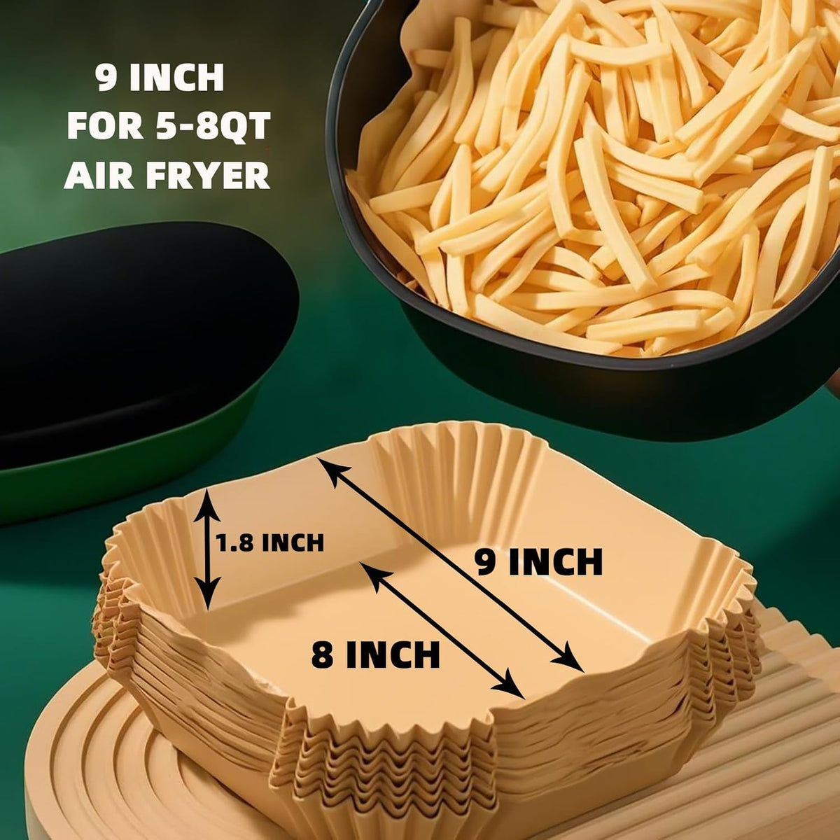 100Pcs Air Fryer Liners Disposable,LYHOLKEER 9inch Airfryer Liners for 5-8QT,Square Air Fryer Parchment Paper Liners for Ninja AF141/AF181/Chefman/Cosori/Instant Pot/Cuisinart and Other 5 to 8Quarts